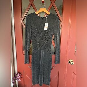 Women’s Black Small Michael Kors silver black cocktail dress Holiday midi length